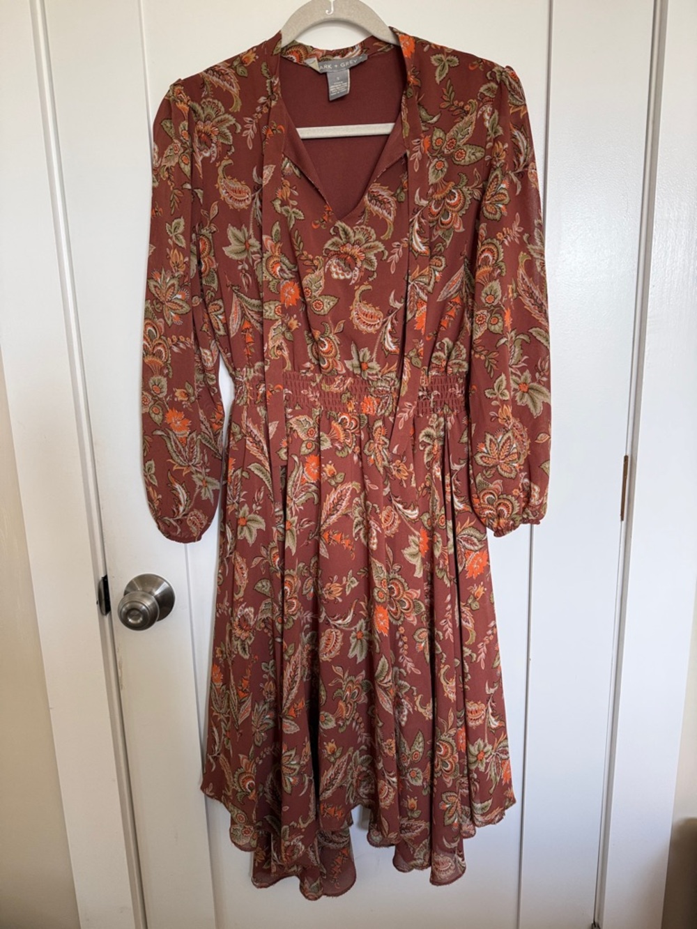 Lark & Grey Floral Kerchief Hem Midi Dress - Rust Multi